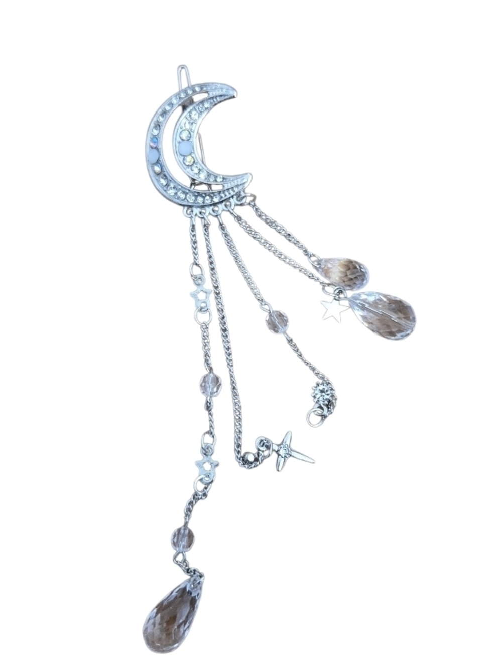 4/$15 Gold Moon Crystal Drop Dangle Hair Clip - Silver Sparkle 1"x5" - Picture 2 of 5